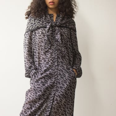 1980s KOOS Leopard Georgette Smock Dress and Matching Scarf 
