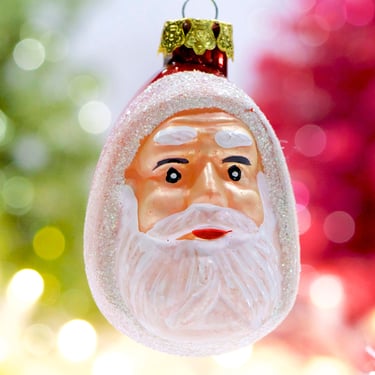 VINTAGE: Santa Figural Glass Ornament - Hand Painted Blown Glass Ornament - Christmas Ornament - SKU 