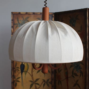 Teak and Linen Hanging Lamp by Domus