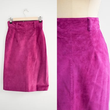 1980s Orchid Suede Pencil Skirt 
