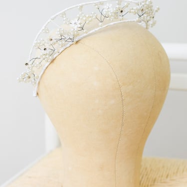 1940s Pearl and Rhinestone Flower Crown |  Bridal Tiara | Wedding Hair Accessory 