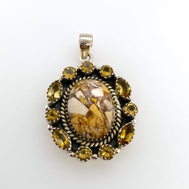Artisan Yellow Maligano Jasper & Citrine Sterling Silver Pendant Necklace 
