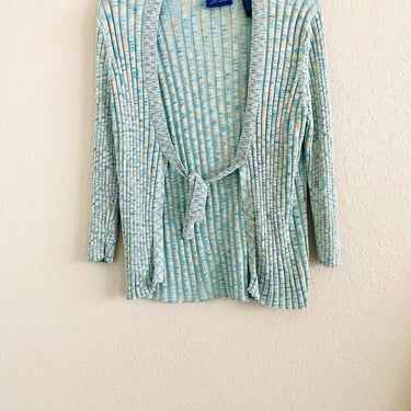 90s Vintage JH Collectibles Green Knit Ribbed Tie Front Knit Cardigan Size XL 