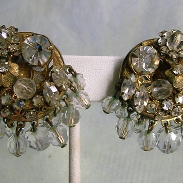 Vintage Eugene Glass and Montee Clip-On Earrings, Haskell-Like Earrings, Old Eugene Earrings, Vintage Clip-On Earrings (#4373) 