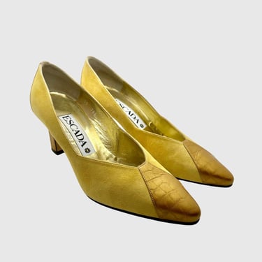 GOLD ESCADA HEELS | Women's Pointed Toe Heels | Italian Leather Shoes | Designer Shoes | Made in Italy | Y2K | Women's size 6.5 