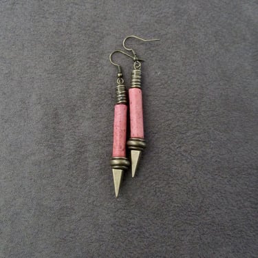 Long red earrings, Afrocentric earrings, mid century modern earrings, African earrings, bold statement earrings, unique artisan earrings 