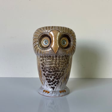 80's Vintage Handmade Ceramic Pottery Owl Sculpture 