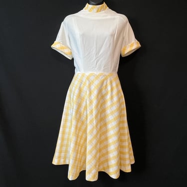 1960s mod plaid dress vintage yellow and white frock medium 