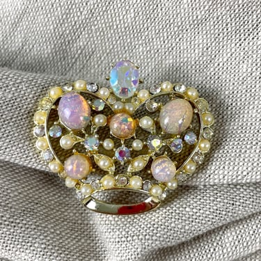 Lisner opals and pearls crown pin - 1960s vintage 