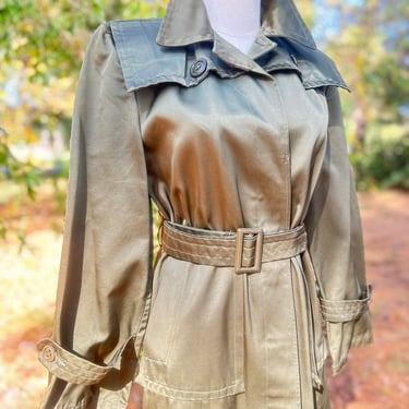1940s Ladies Rare 1940s Satiny Olive Green Paratroop Twill Raincoat 36 Bust Vintage 