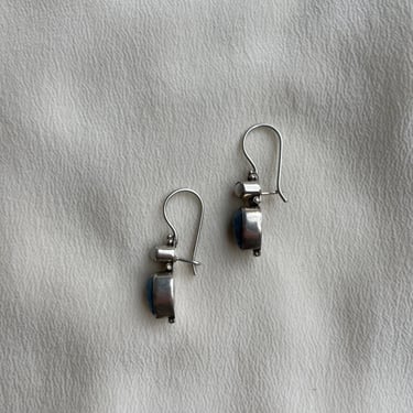 1990s Hinged Pearl & Blue Stone Earrings E187