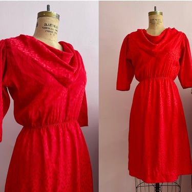 1980's Size 8 Cheetah Print Winter Dress in Red 