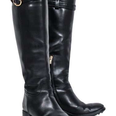 Ferragamo - Black Leather Riding Boots w/ Gancini Accent Sz 7.5