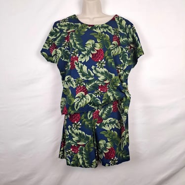 Vintage 90s Hilo Hattie Tropical Play Suit, Size Large 