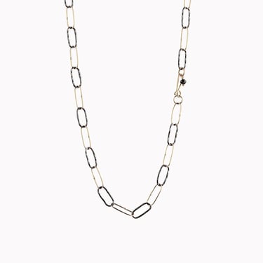 Two-Tone Bowline Paperclip Chain Necklace 16&quot;