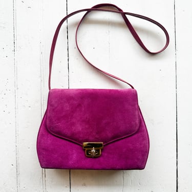 Early 1980s Fuchsia Suede And Leather Purse 