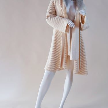 Gianfranco Ferre 1980s cream and white wool sweater coat with removable silk and shearling insert 