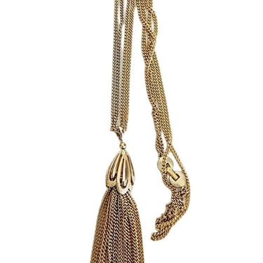 Vintage 60s Monet Tassel Necklace Goldtone Metal 