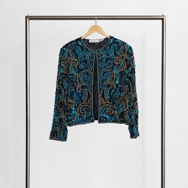 Teal and Gold Patterned Sequin Jacket