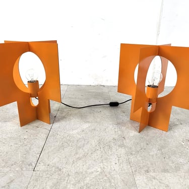 Pair of orange space age table lamps, 1960s - vintage design lamps - italian table lamps - space age table lamps 