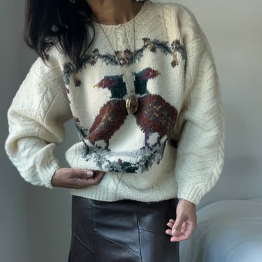 vintage embroidered cozy chic country equestrian phaisan cottage core favorite sweater 