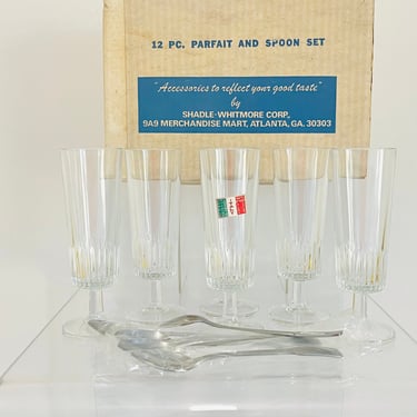 Vintage 1970s Retro Pedestal Glass Dessert Parfait Footed Italy NOS Shadle Whitmore 