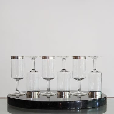 Vintage Glass Champagne with Platinum Rimmed Coups, VTG Cocktail Glassware set of 6  Vintage Glassware , New Years Eve Party 