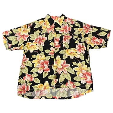(L) Black Floral Coral Garden Hawaiian Shirt 062922 RK