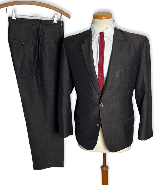 Vintage 1960s 2pc SHARKSKIN Suit ~ size 36 S ~ Jacket / Pants ~ Rockabilly / Mod ~ 