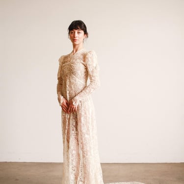 1930s Ivory Lace Bias Cut Gown 