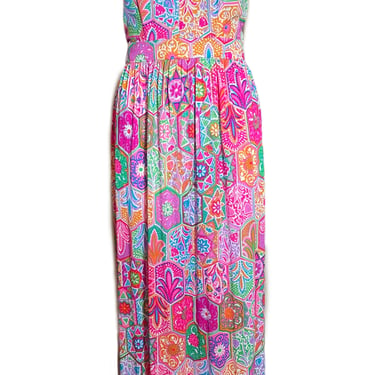 ++++ 70s Acid Tone Psychedelic Polyester Halter Maxi Dress