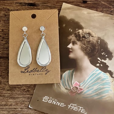 Mirror Teardrop Earrings, Mirror Earrings, Mirror Jewelry, Reflective Earrings, Vintage Style Earrings, Teardrop Earrings 
