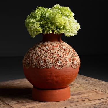 Terracotta Vase - Applied Flowers