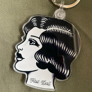 Black & white 1920s lady head tattoo acrylic keychain 