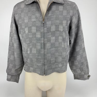 1950's RICKY Jacket -  SIR JAC Label - Silver Iridescent Check Rayon - Slash Pockets - Satin Lined - Men's Size Small to a Tailored Medium 