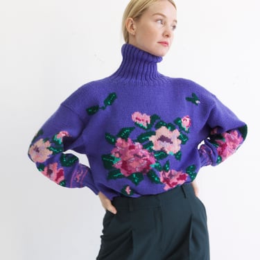Vintage Imagnin hand knit violet purple sweater / S / M 