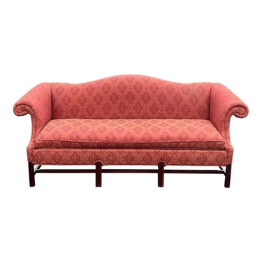 Vintage Mahogany Chippendale Camelback Upholstered Sofa 