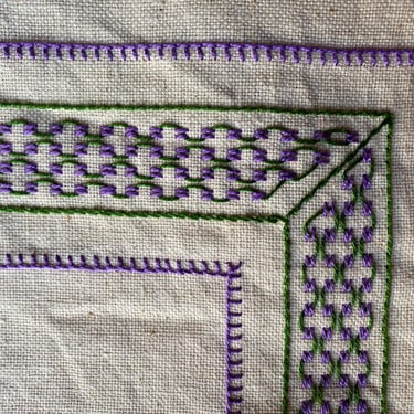 Vintage Hand Embroidered Table Cloth, Nearly Square 57