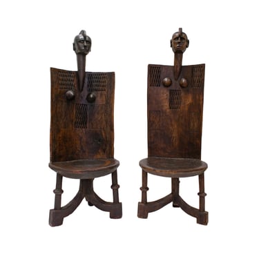 Pair of Hand-Carved Tribal Chairs from Africa 1960s