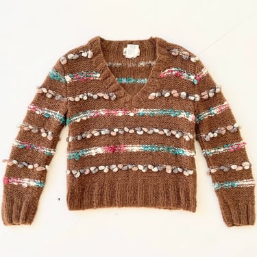 1960s Brown Wool Popcorn Knit Sweater 