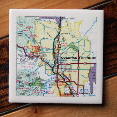1975 Colorado Springs Map Coaster. Colorado Map. Manitou Springs. Garden of the Gods. Office décor Colorado. City Map Gift. Rocky Mountains. 