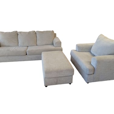 Cream Cloth Couch/Chair/Ottoman Set