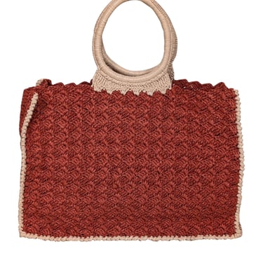 Carrie Forbes - Rust Orange &amp; Beige Raffia Woven &quot;O&quot; Ring Handbag