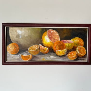 80's Vintage Orange Still Life Oil Painting, Signed 