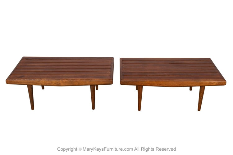 Mid-Century Slatted Wood Benches Side Tables George Nelson Style Pair 