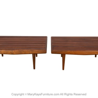 Mid-Century Slatted Wood Benches Side Tables George Nelson Style Pair 