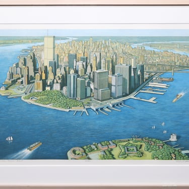 Manhattan View from Governor's Island Aquatint Etching Print Framed by Richard Haas Signed 