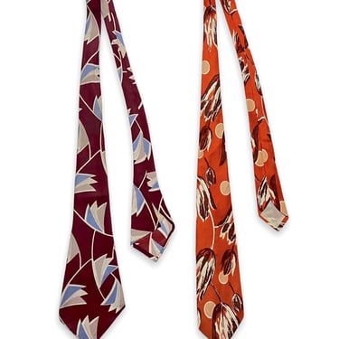 Lot of 2 ~ Vintage 1940s Silk Neckties ~ Art Deco / Rockabilly / Swing ~ Neck Ties / Cravats 