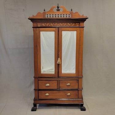 Antique Circa 1900 Anglo Indian Teak and Rosewood Mirrored Cabinet With Inlay