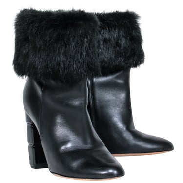 Ferragamo - Black Leather Ankle Booties w/ Fox Fur Sz 7